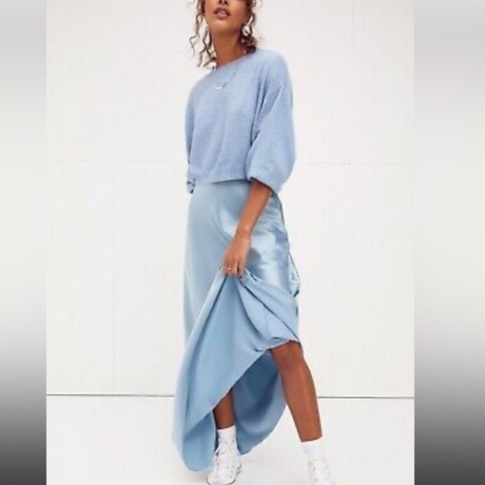 Free People Sky Blue Satin Maxi Skirt